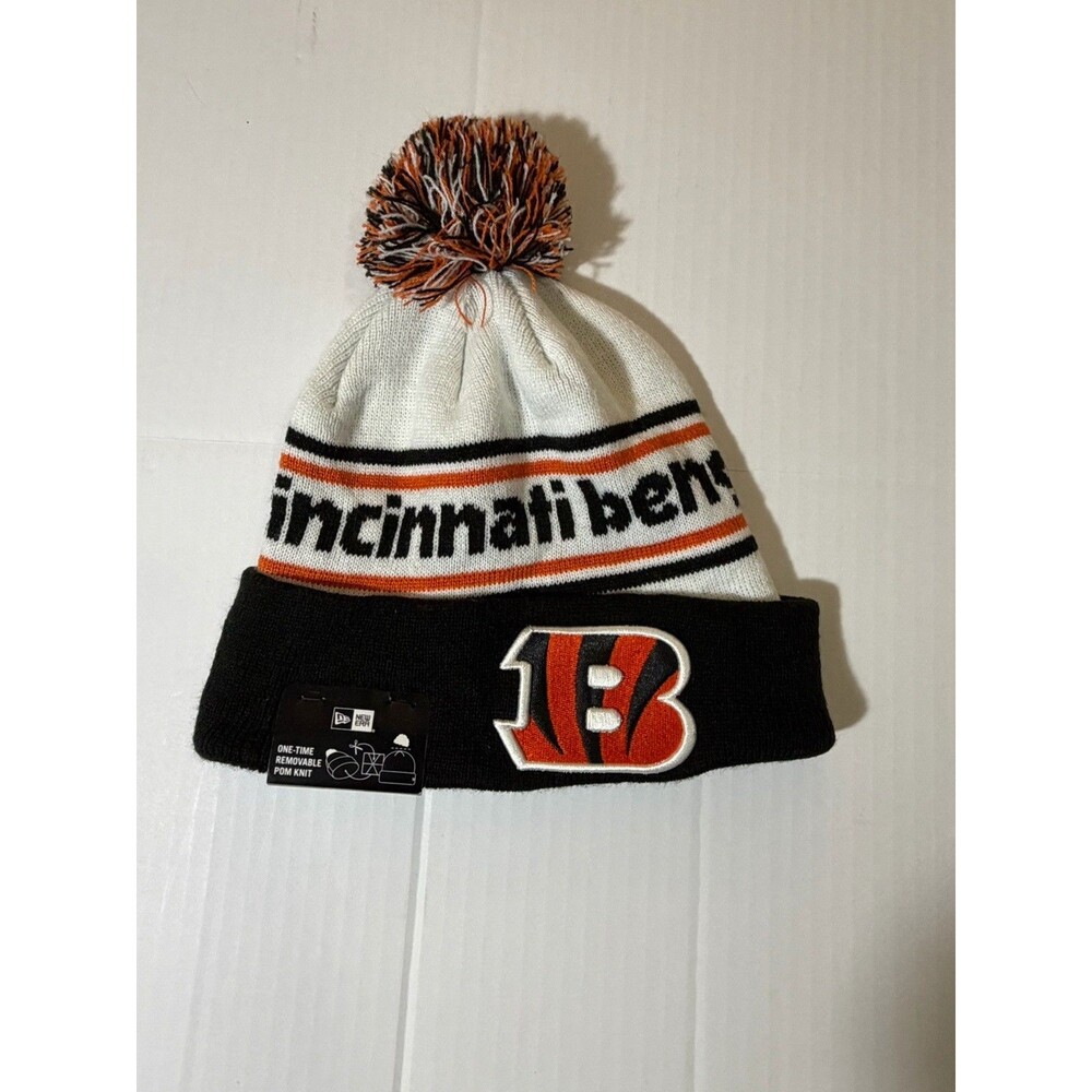 New Era Cincinnati Bengals NFL Knit Beanie Pom Hat White Black Orange NWT OSFM